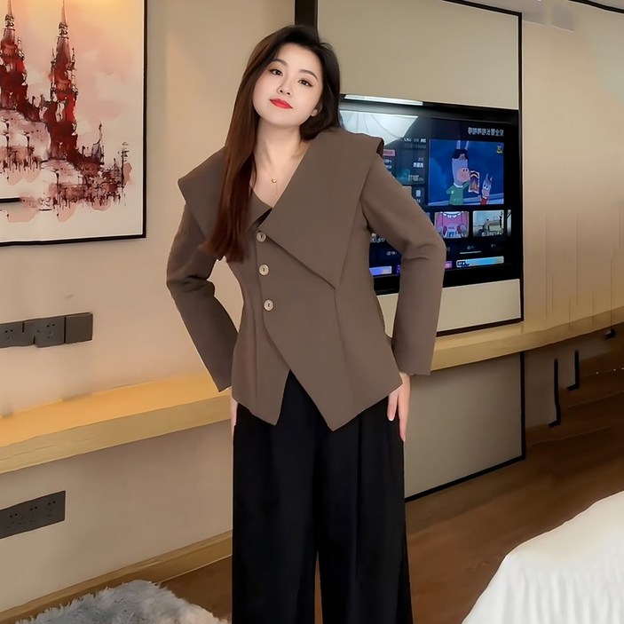 엘엔유 바스락블라우스 빅사이즈 카라 자켓형블라우스 77 88