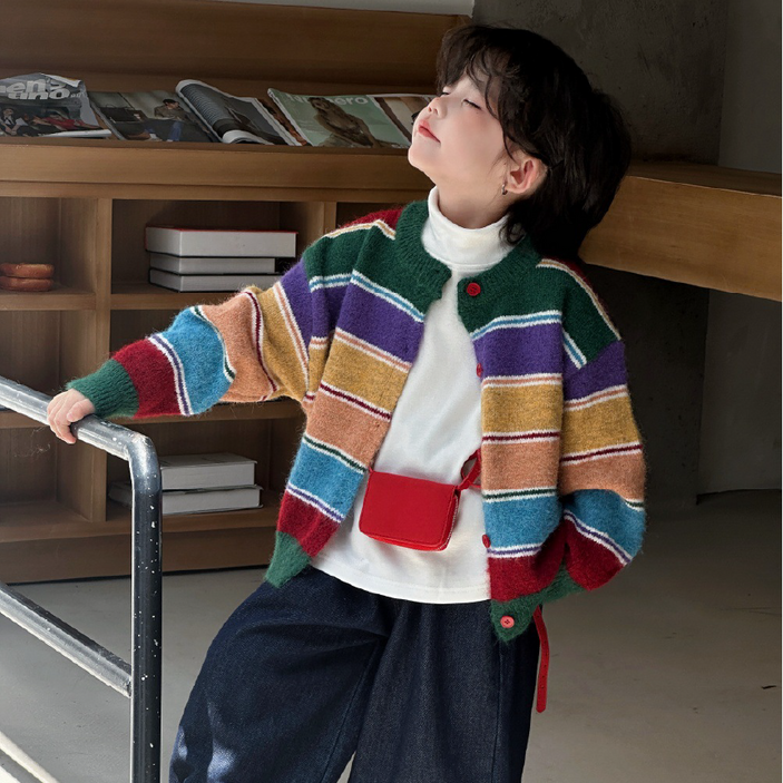 무지개가디건 키즈 유아동 레인보우 니트 컬러풀 단추