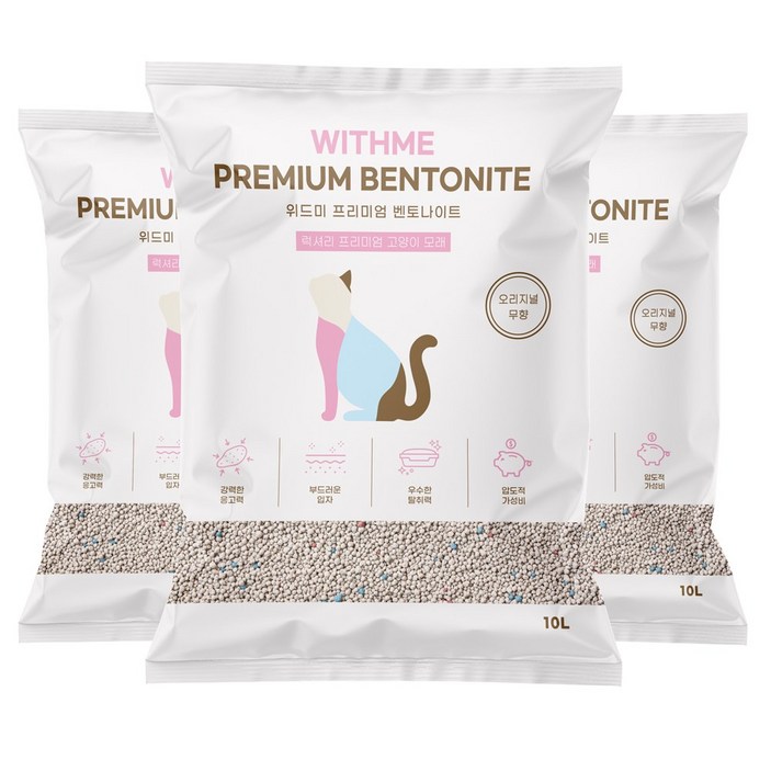 위드미 프리미엄 벤토나이트 고양이 모래, 무향, 3개, 6kg