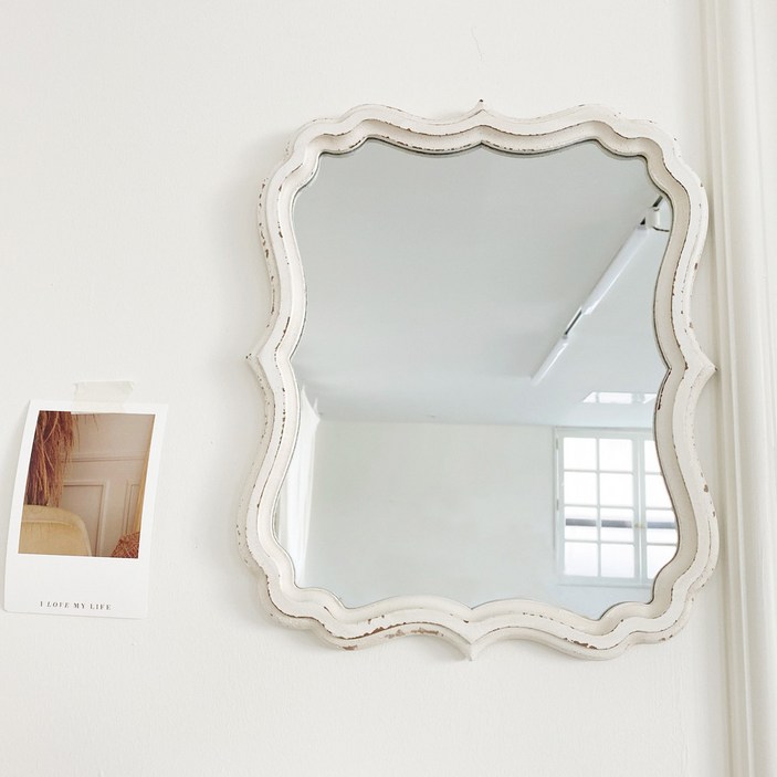 엔틱벽거울 빈티지 프렌치 쉐비 화이트 엔틱 벽걸이 거울 우드 카페 화장대 매장 인테리어