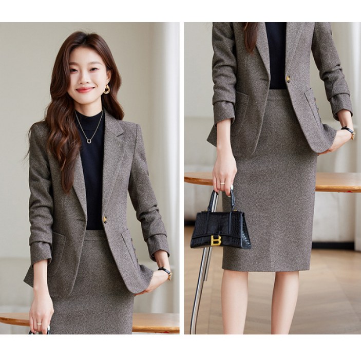 해피유통   여성 가을 겨울 정장 세트 슬림핏 블레이저 자켓과 펜슬 스커트 오피스룩  BJJ001