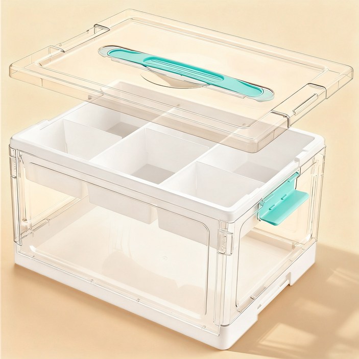 Vtopmart 다용도 칸막이 장난감 수납 정리함 폴딩형 리빙박스, 1개, 투명색