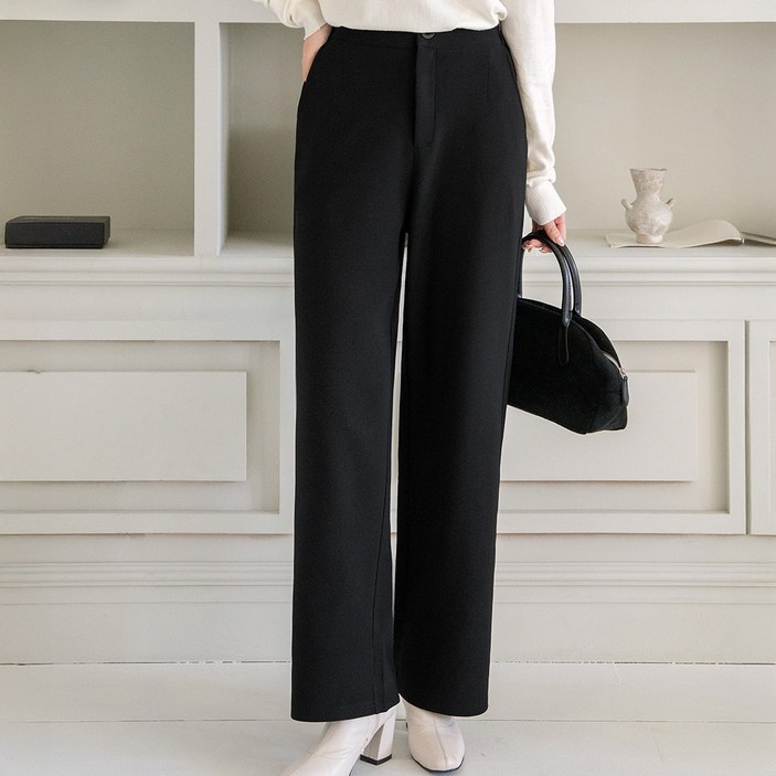 코코라벨라 여성 일자 뒷밴딩 스판 와이드 슬랙스 바지 팬츠