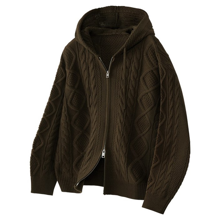 팀스핏 남성용 오버핏 2WAY 아란 꽈배기 니트 후드집업 5Color