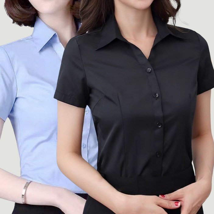 [1+1] 로로비 슬림핏 여성 반팔 셔츠 캐주얼 여름 정장 카라 블라우스