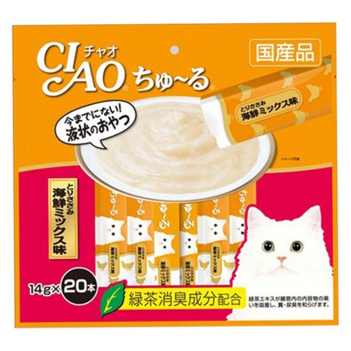 파티믹스 이나바 챠오츄르 고양이간식 닭 SC-128, 닭가슴살 + 해산물믹스 혼합맛, 40개입