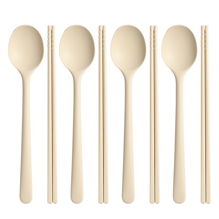 트루쿡 실리콘 안전한 다용도 수저세트, 4세트, 숟가락젓가락, 베이지