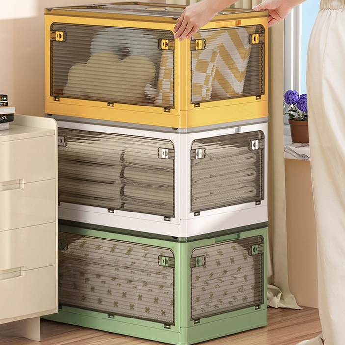 접이식 리빙박스 전면 개방 오픈형 수납 폴딩 공간박스, 1개, 그린