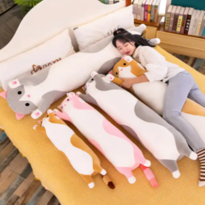 고양이 바디필로우 안고자는 베게 모찌 대형 110cm, 핑크