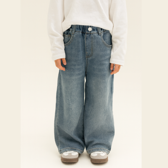 뉴키즈팩토리 키즈 주니어 여아 남아 배기 와이드 청바지