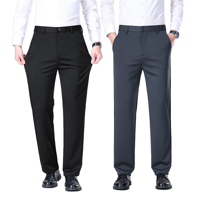 남성 정장바지 2장 여름용 검정 스판 슬랙스 바지  세미와이드 빅사이즈 남자 구김없는 작업복바지 범록 516
