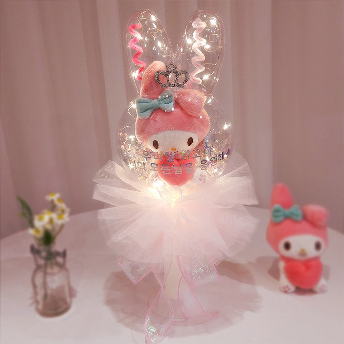 산리오 레터링 LED 꽃풍선 인형꽃다발