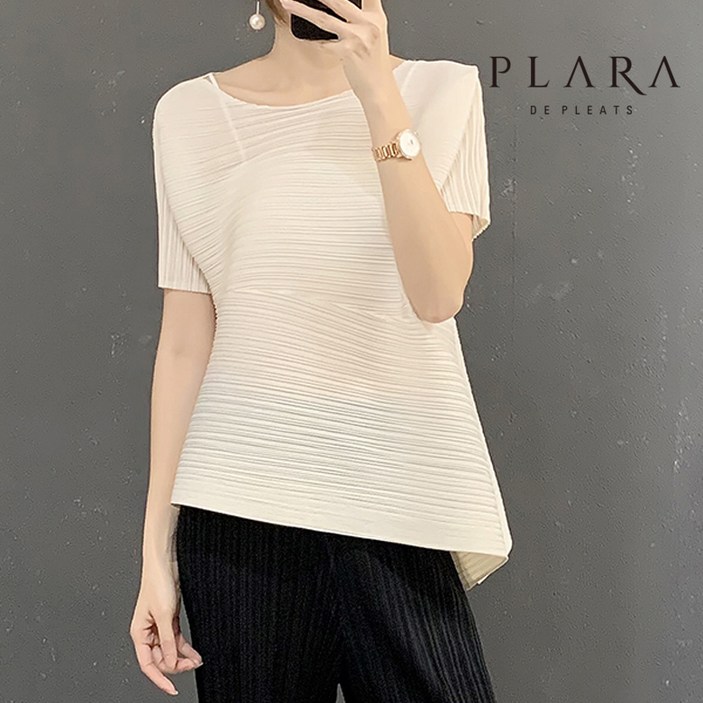 플라라 88까지솔리드라운드플리츠블라우스PK2SBL005C