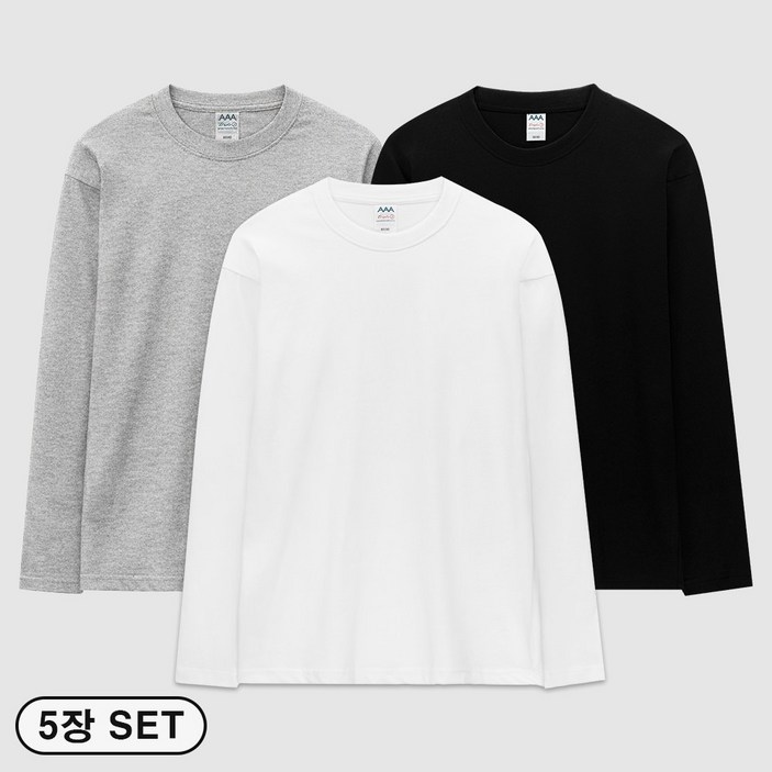 아소트 순면 긴팔 티셔츠 이너웨어 긴팔면티 쭉티 남녀공용 빅사이즈 5장세트