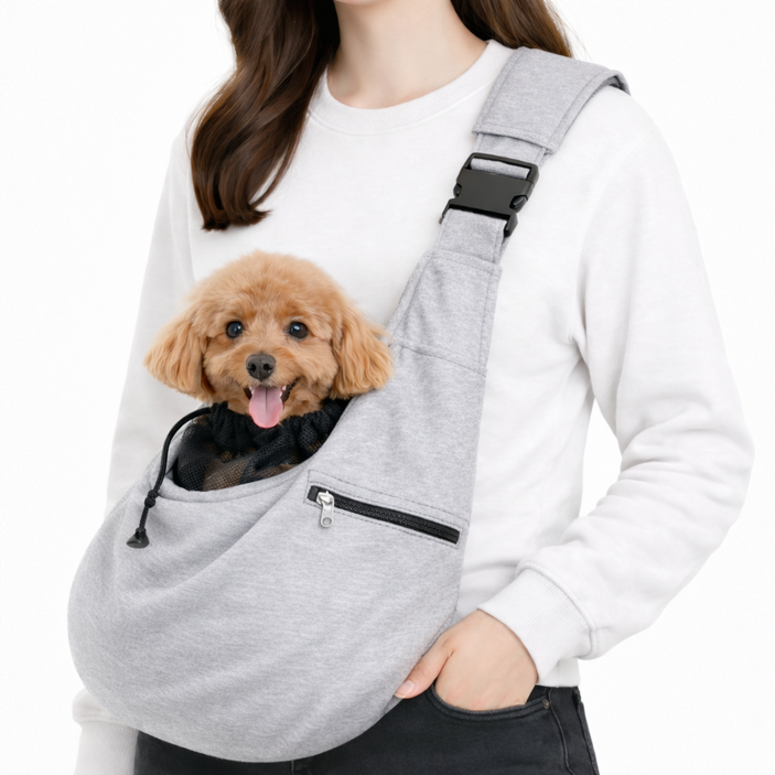 JoyM 강아지가방 슬링백 포대기 이동가방 안전한 버클 반려동물, 1개, 그레이