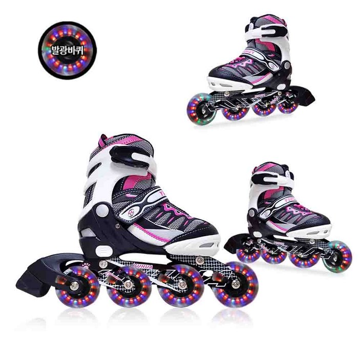 아동 인라인스케이트 핑크S180210mm전체 발광바퀴 장착, 1개