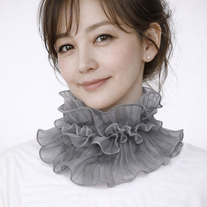 히트앤씨 4148 골프 넥스카프 넥워머 1+1 여성 쉬폰 프릴 넥카라 탈부착 목주름 가림 레이어드 스카프