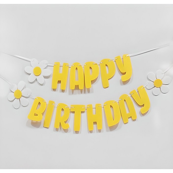 올리브파티 데이지 생일파티 펠트 가랜드 세트 꽃 3p + 해피버스데이 문구 레터링 + 끈