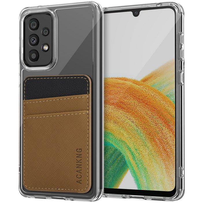 아칸크 삼성 갤럭시 S23 울트라 SM-S918N 가죽 카드 포켓 변색방지 투명 슬림 젤하드 범퍼 휴대폰 케이스+지문인식 보호필름 풀세트