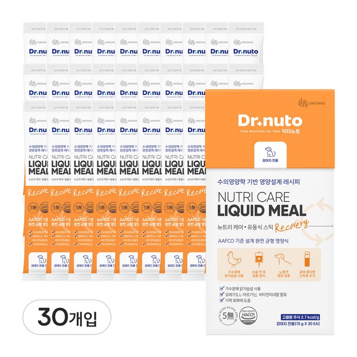 닥터뉴토 강아지 습식 주식 대용 뉴트리케어 리커버리 (식욕부진 노견 회복기 고열량 유동식 영양식), 15g, 30개, 가수분해닭