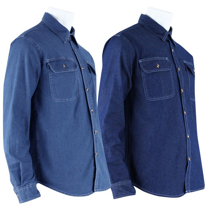 2장 [더맨월드] 사계절 남성용 R 프리미엄 스판데님 셔츠 _ 데일리 청남방 작업복 일상복 스판 인기템 M1594