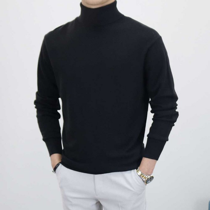이너프데이 남자 목폴라 니트 부드러운 캐시미어 오버핏 터틀넥 겨울 스웨터