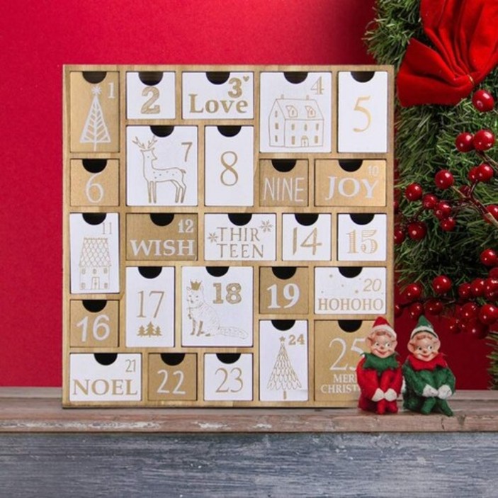 Juegoal 크리스마스 우드 25칸 서랍 어드벤트 캘린더 2021 2022 Christmas Wood 25 Drawer Calendar