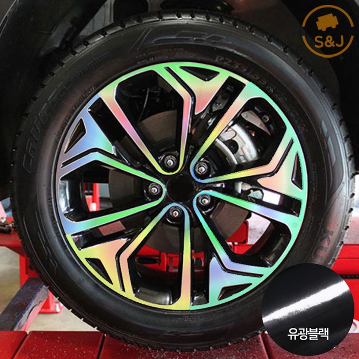 위드미카 싼타페TM 호환 휠스티커 휠포인트 튜닝 데칼 스티커 19인치 휠 악세사리 용품, 1세트, 19인치_유광블랙