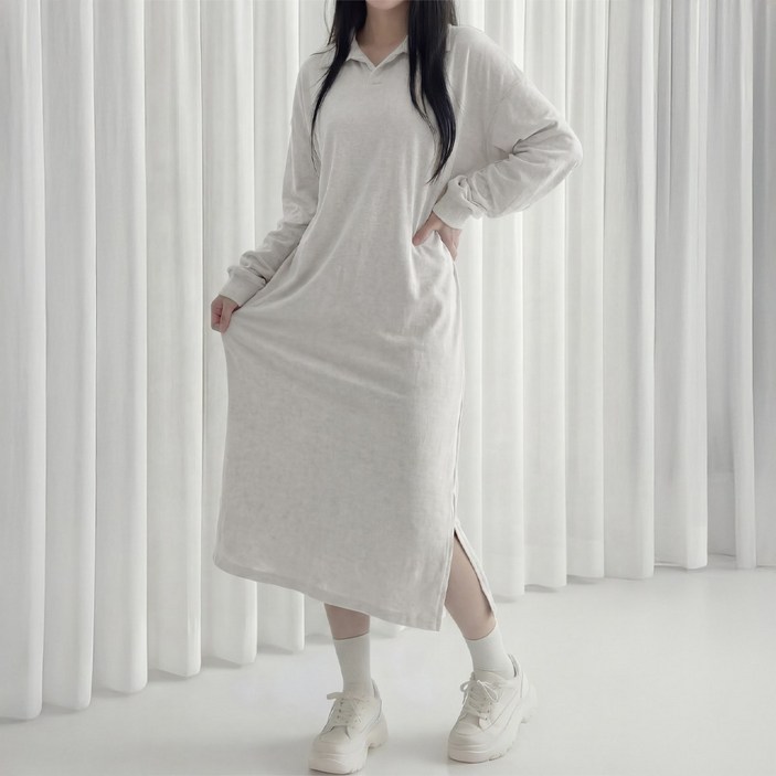 라뷰드 오버핏 카라 긴팔 맨투맨 롱원피스 여성 빅사이즈 원피스 여자 루즈핏 드레스 봄 가을 겨울 간절기 옆트임 임부복