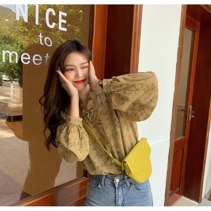 레이스 포인트 플라워 블라우스 프릴 쉬폰 차르르 잔꽃 러블리 블라우스 벌룬소매 오피스룩 봄 데이트룩