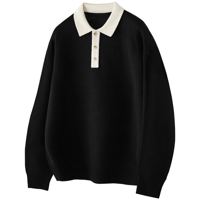 팀스핏 남성용 오버핏 배색 카라 하찌 니트 3Color