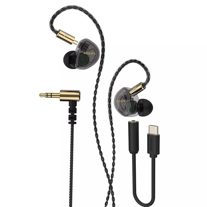 필립스 인이어 HIFI 모니터링 유선 이어폰, TAE7009, 블랙  골드