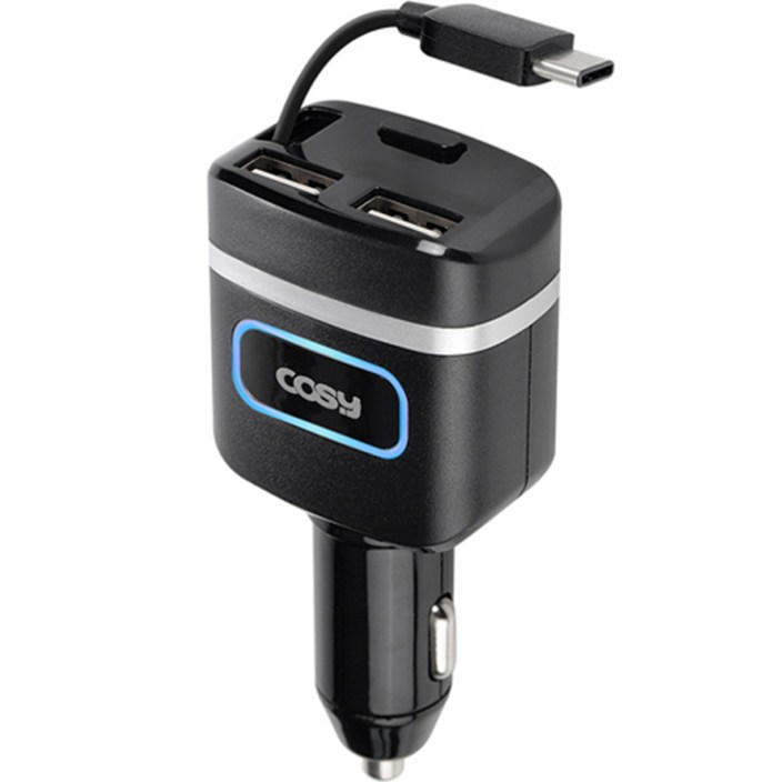 코시 QC3.0 USB 2포트 차량용 자동감김 급속 충전기 타입C, CGR3247AT, 블랙 코시 QC3.0 USB 2포트 차량용 자동감김 급속 충전기 타입C, CGR3247AT, 블랙