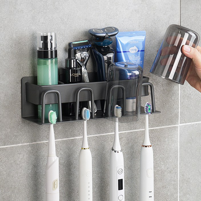 탐사 무타공 수납형 칫솔걸이 4구