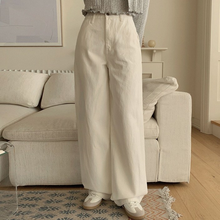 플랜데이 여성용 숏/미디움/롱 기장 테링 세미와이드 탄탄 코튼 팬츠