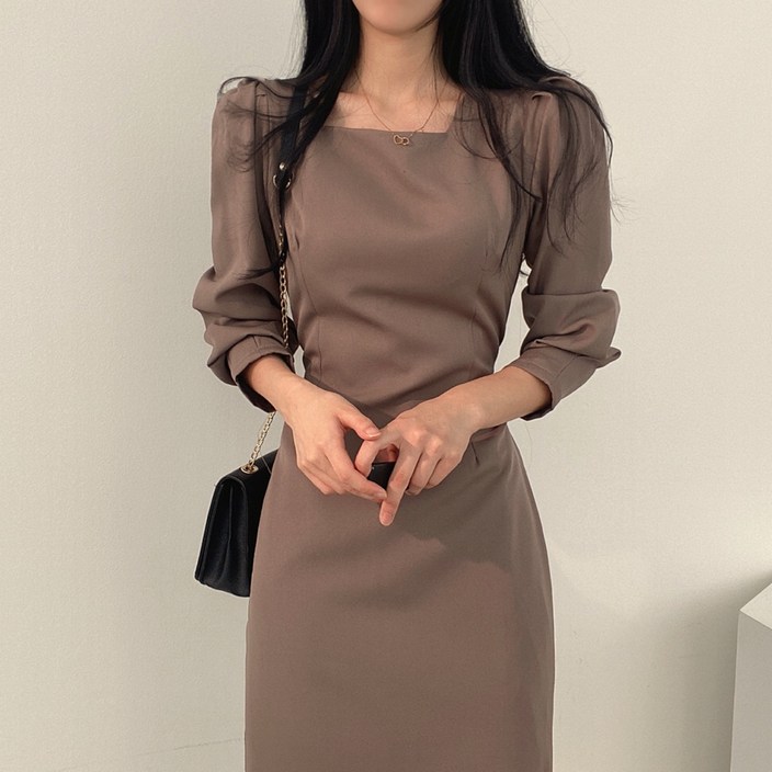 아이엠몽 여성용 클레미 스퀘어넥 H라인 스트랩 뒷트임 원피스