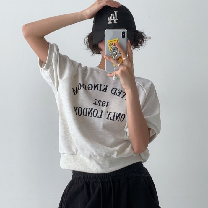 라라온 여성용 나그랑 레터링 반팔 맨투맨 티셔츠 TSP2343