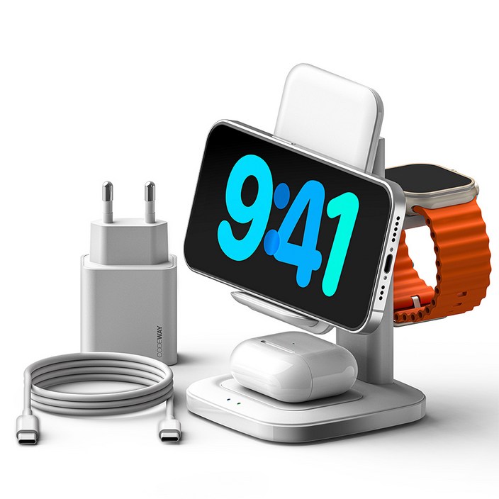 코드웨이 23w 3in1 고속 무선충전기 거치대 애플워치 갤럭시 워치 호환 초고속 충전기 포함