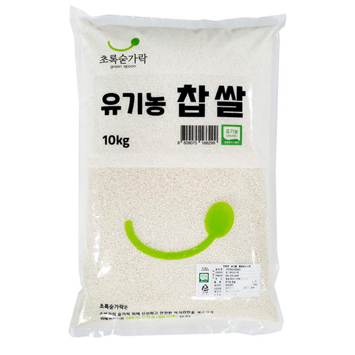 초록숟가락유기농 찹쌀 10kg 국내산 2022년 햇곡, 1포, 유기농 찹쌀 10kg
