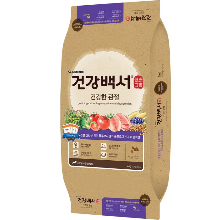 건강백서 전연령 건강한관절 강아지 기능성 사료, 뼈관절 강화, 6kg, 1개
