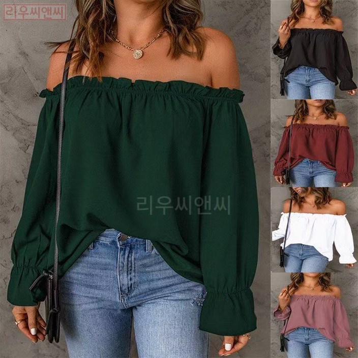 리우씨앤씨 오프숄더 스모크 리본 블라우스 빅사이즈