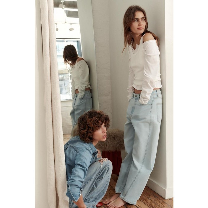 자라 ZARA 여성 JEANS TRF 배기 벌룬 미드라이즈 - 라이트 블루327284