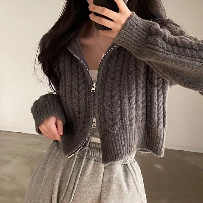 여성 투웨이 꽈배기 니트 집업 가디건