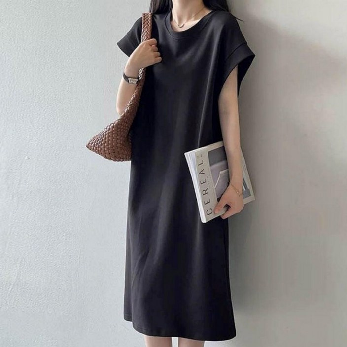 와이드 원피스 여성 심플 슬리브 데일리 롱