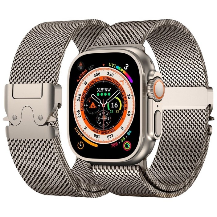 엔인원 애플워치 울트라 밀레니즈 스트랩 스테인리스 메탈 디버클 메시 디자인 시계줄, 티타늄, 1개