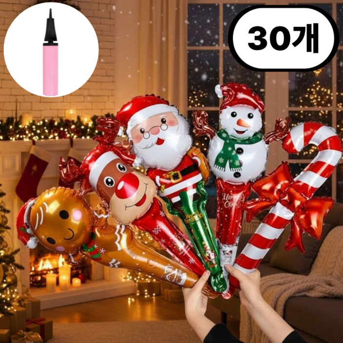 로어바제이 크리스마스 풍선 세트 막대풍선 5종 30개 대형 파티용품 스틱풍선, 1세트