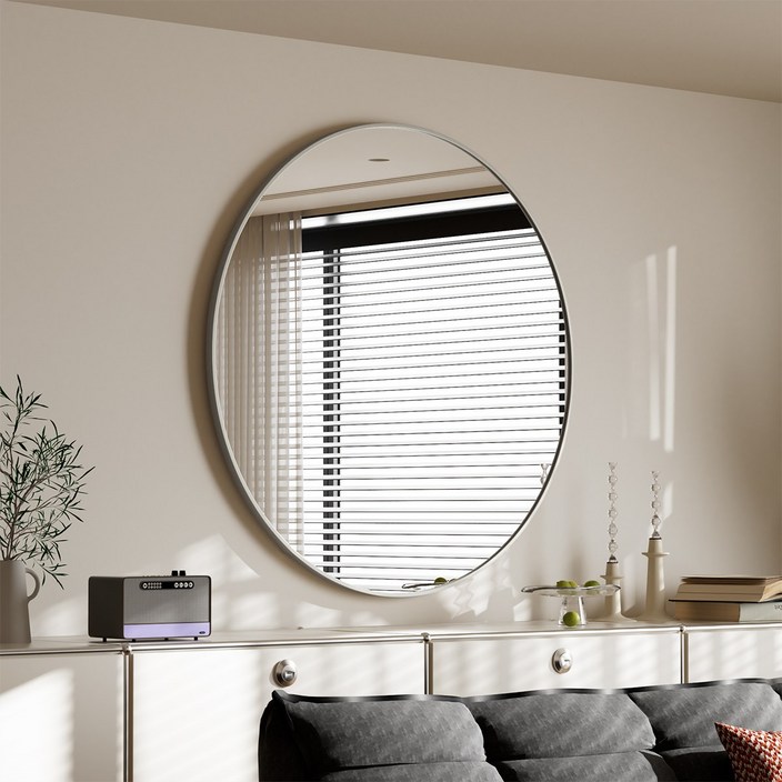 뷰티피크 화장대 거울 원형 벽걸이형 욕실거울, 실버75cm