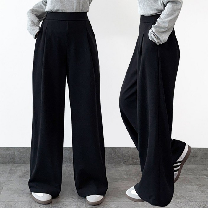핏오짐 여성 원턱 와이드 일자 슬랙스 밴딩 와이드팬츠 스판 바지