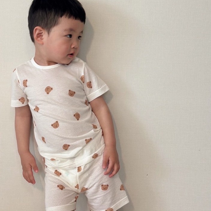 돗투돗 동물친구들 밤부메쉬 유아용 반팔 상하세트 아기여름 실내복