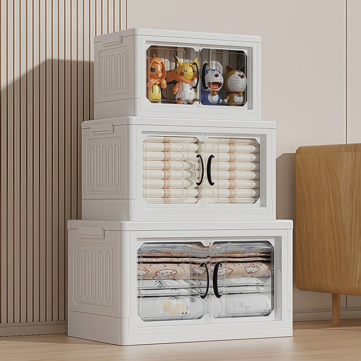 Kleeno 대형양 문형 폴딩박스 오픈형 수납함 리빙박스 다용도 이동식 수납 정리함 레이어드 수납장